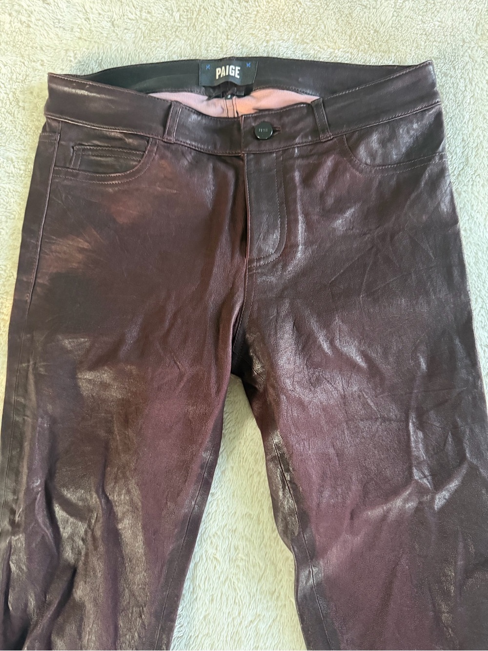 NWOT Paige Hoxton Skinny Leather Pants in Black Cherry sz 28 - Picture 4 of 12